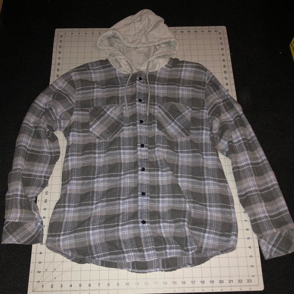 RSQ. Hooded flannel. Size extra large. Gray/blue.
